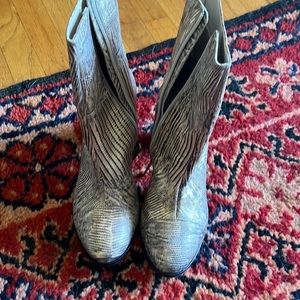 MATISSE Metallic Snake Print Leather Booties